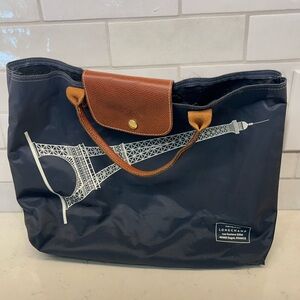 Longchamp Le Pliage Navy Eiffel Tower tote